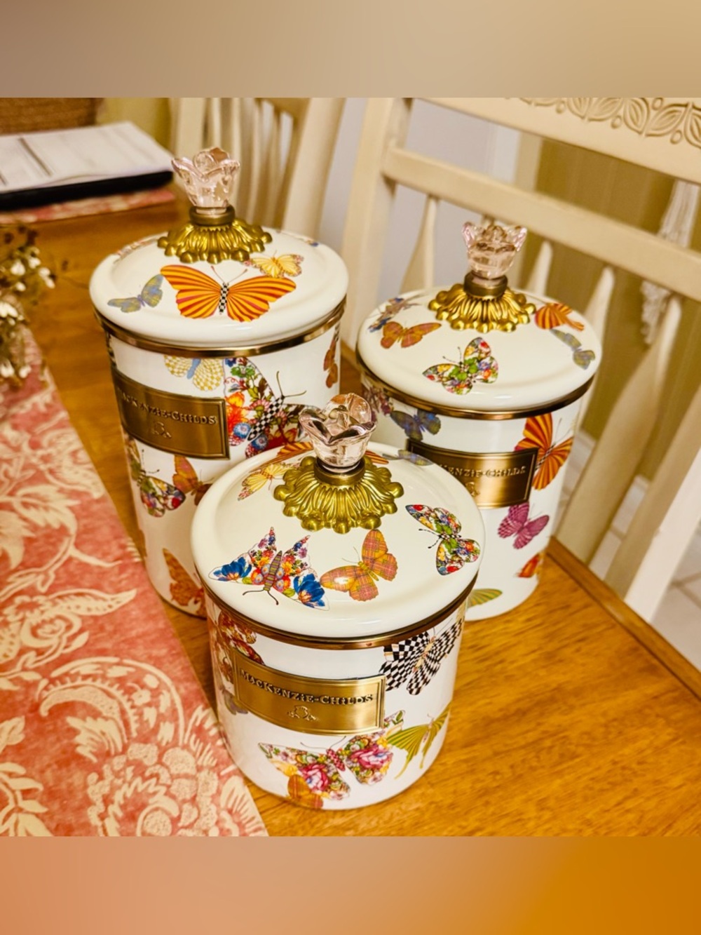9-piece MacKenzie-Childs Multicolor Butterfly Canister Set with Gold Accents